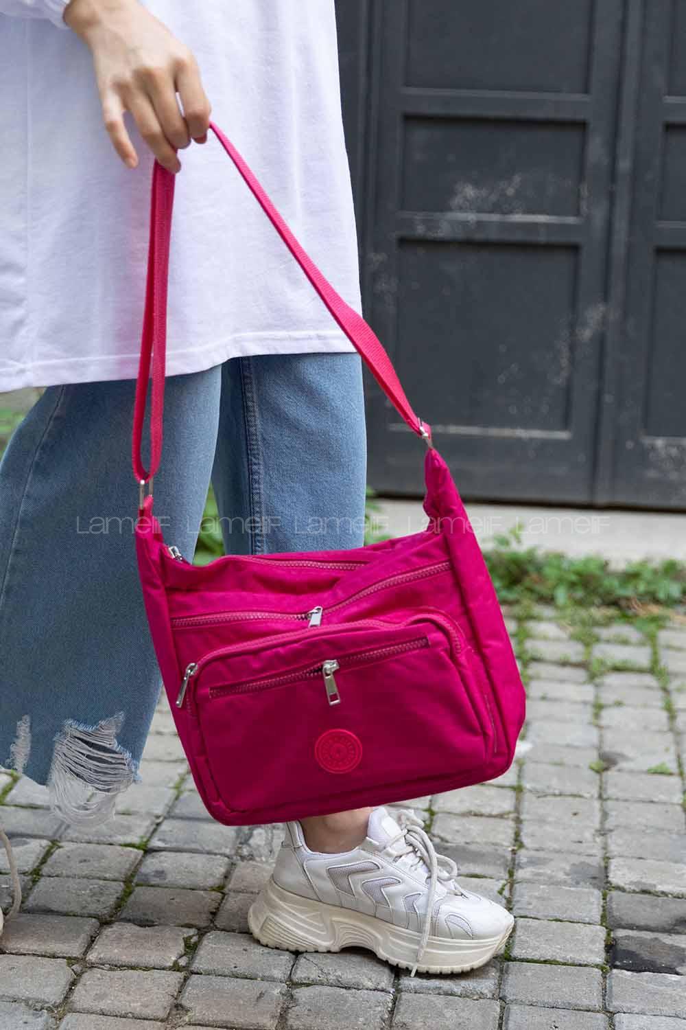 Modalamelif  Krinkıl Kumaş Çapraz Çanta Fuşya