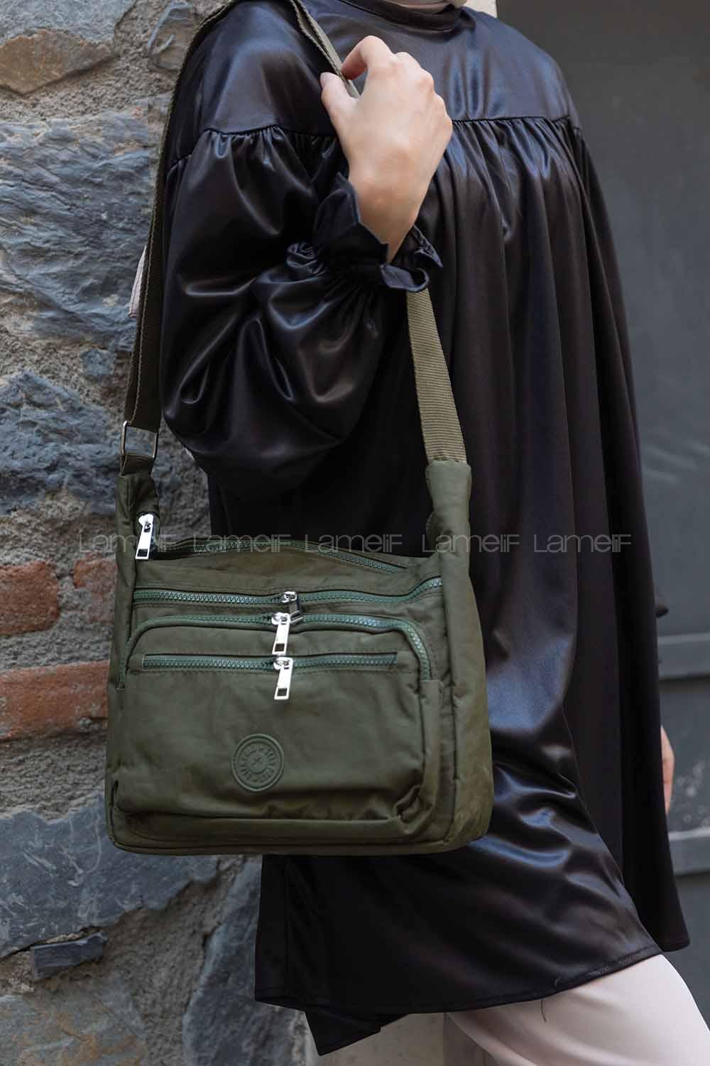 Modalamelif  Krinkıl Kumaş Çapraz Çanta Haki