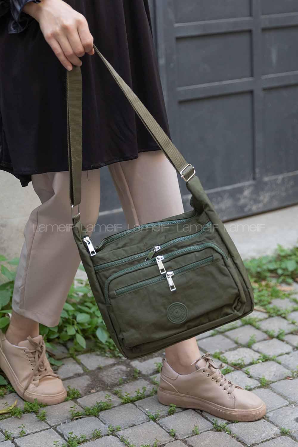 Modalamelif  Krinkıl Kumaş Çapraz Çanta Haki