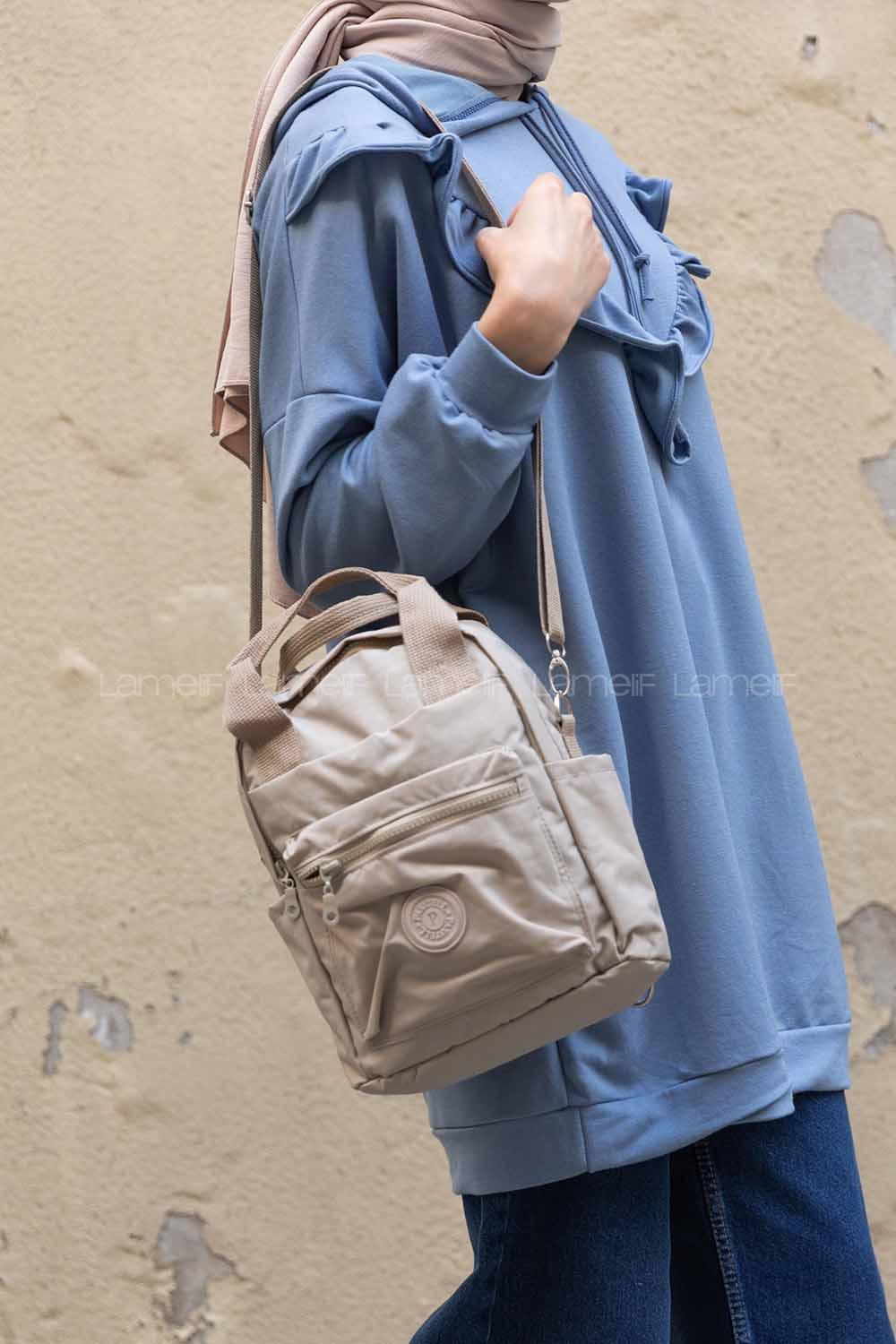 Modalamelif Krinkıl Kumaş Çanta Taş Rengi