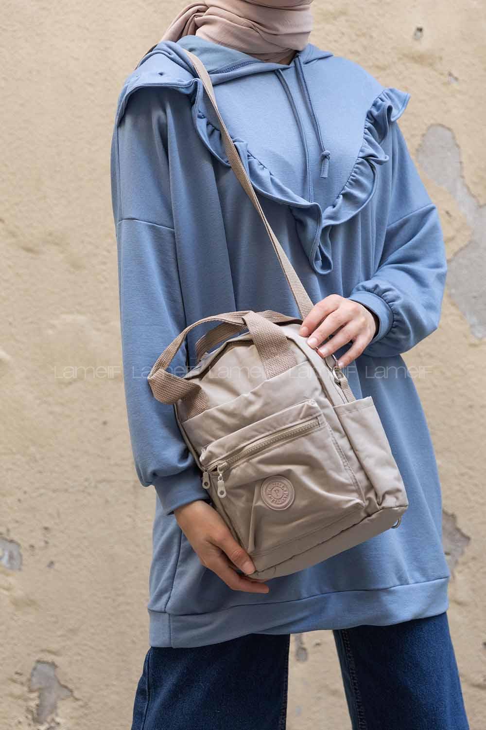 Modalamelif Krinkıl Kumaş Çanta Taş Rengi