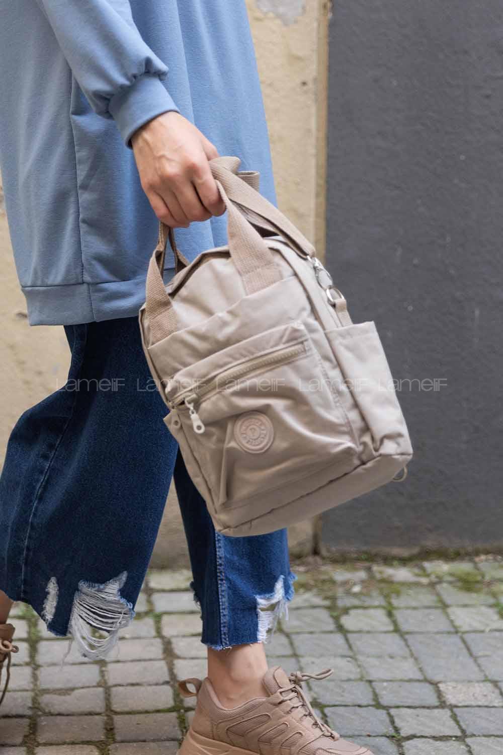 Modalamelif Krinkıl Kumaş Çanta Taş Rengi