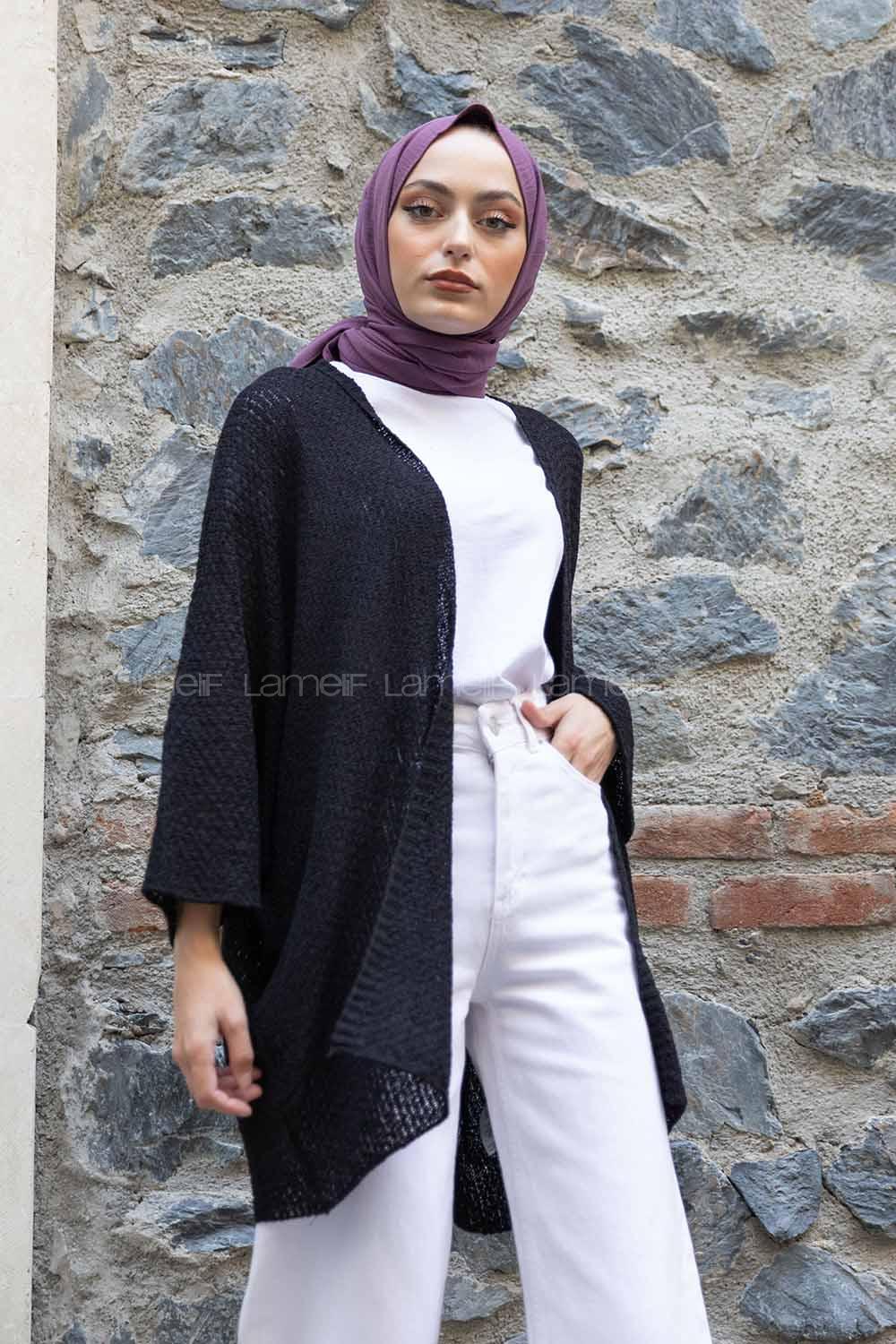 Modalamelif Yarasa Kol Hırka Siyah