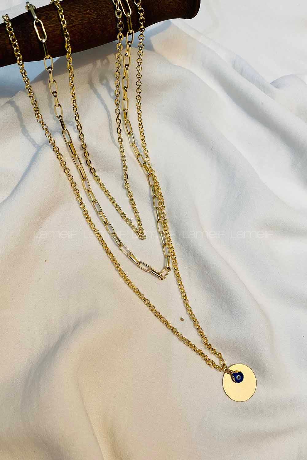 Modalamelif 3lü Detaylı Zincir Kolye