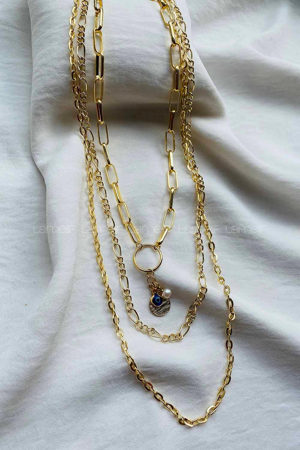 Modalamelif 3lü Nazar Boncuk Detay Kolye