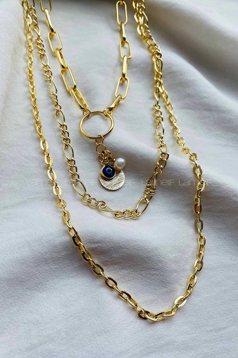 Modalamelif 3lü Nazar Boncuk Detay Kolye