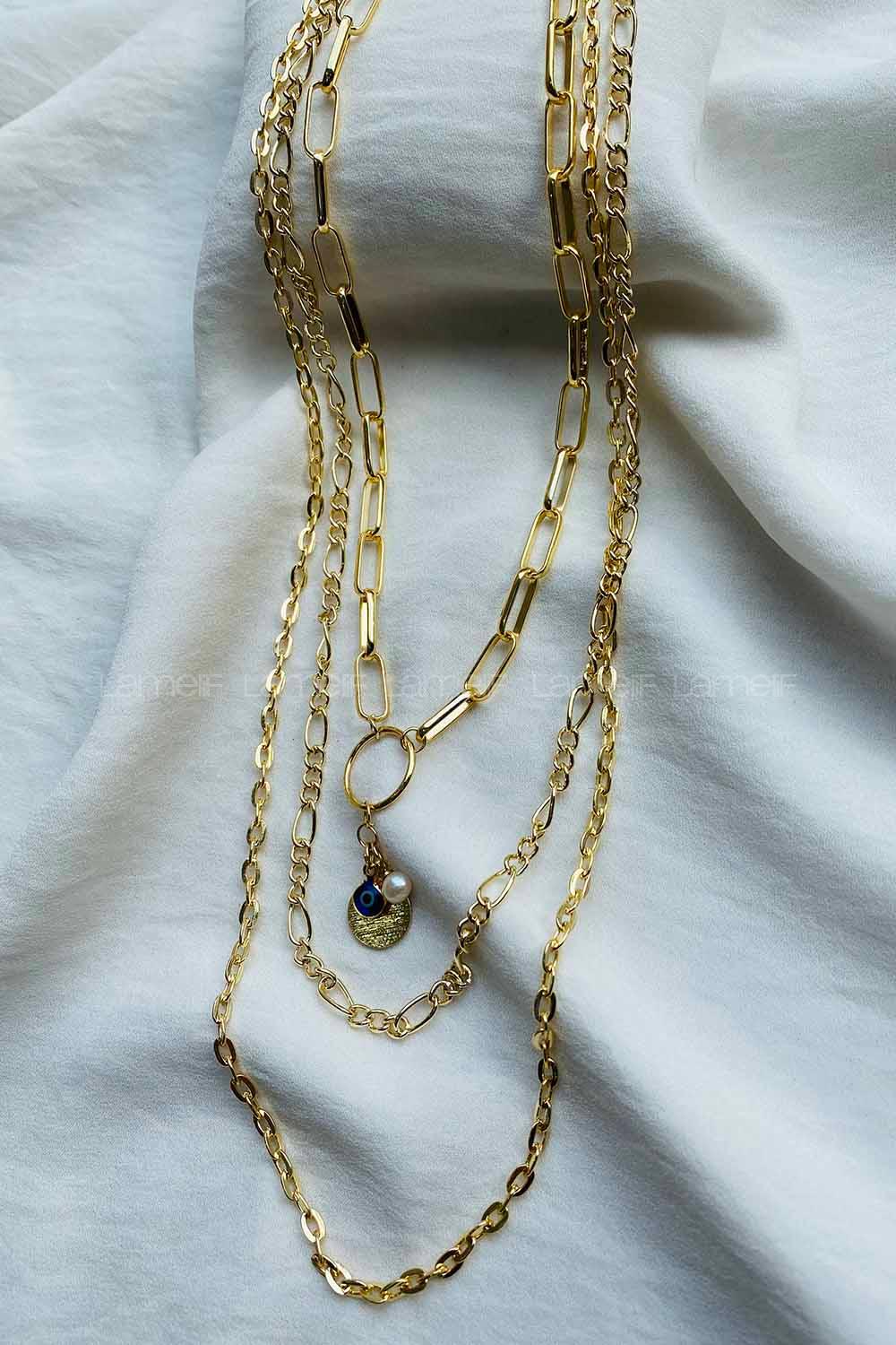 Modalamelif 3lü Nazar Boncuk Detay Kolye