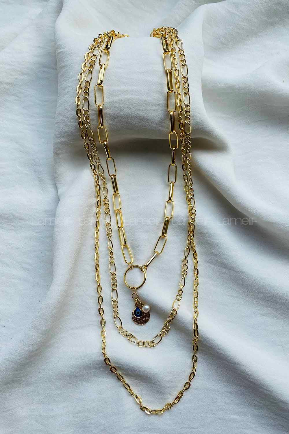 Modalamelif 3lü Nazar Boncuk Detay Kolye