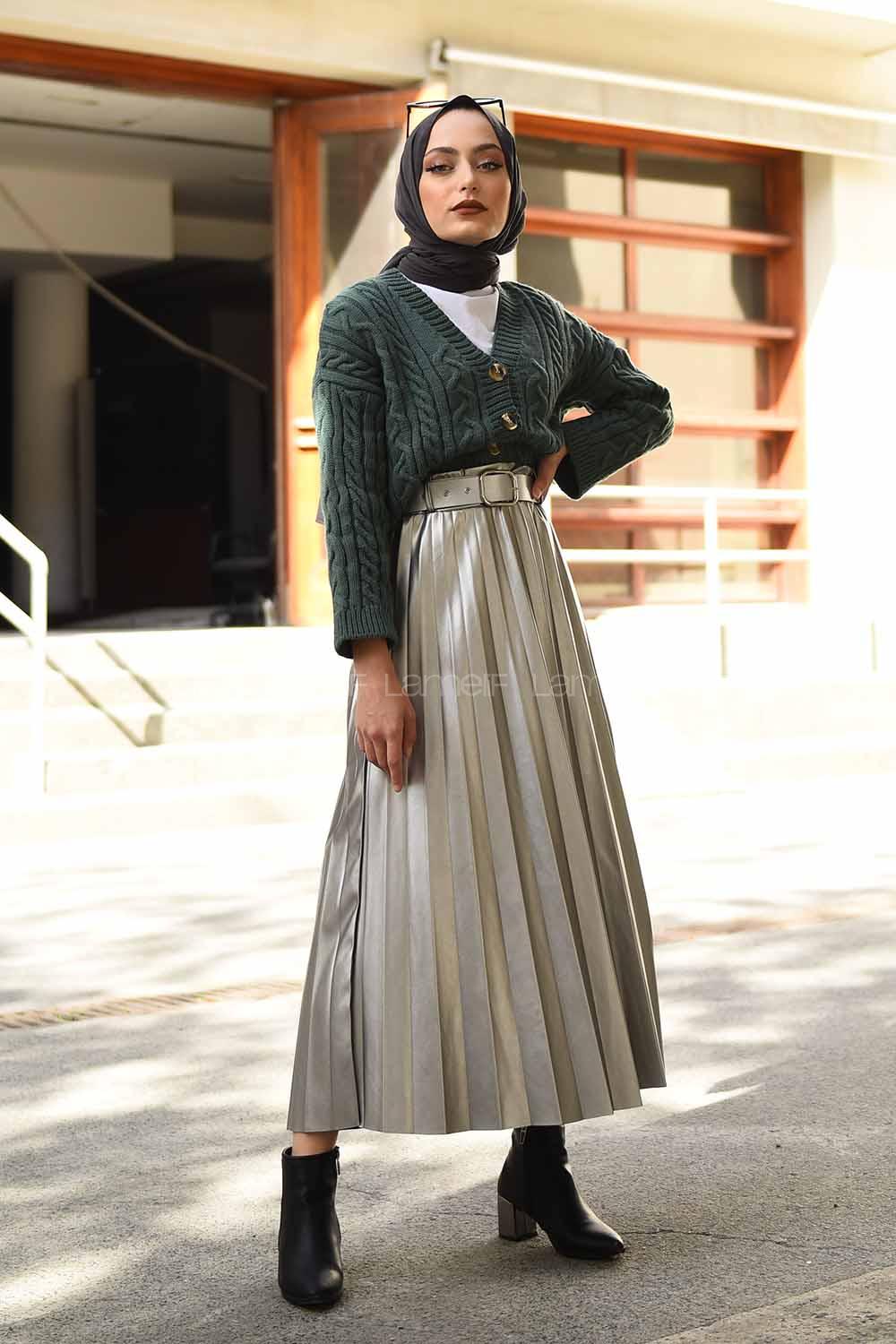 Modalamelif Önü Tahta Düğmeli Düşük Kol Hırka Çağla