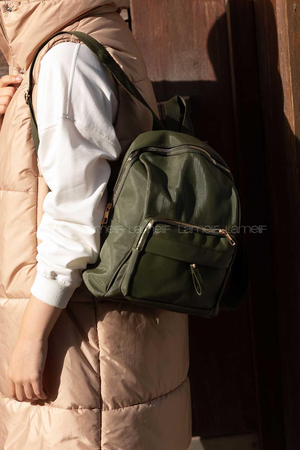 Lamelif  Saten Sırt Çantası Haki