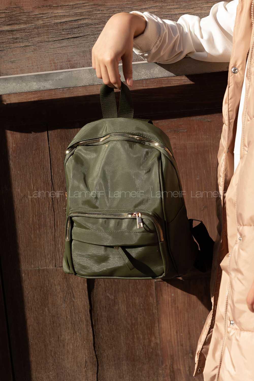 Lamelif  Saten Sırt Çantası Haki