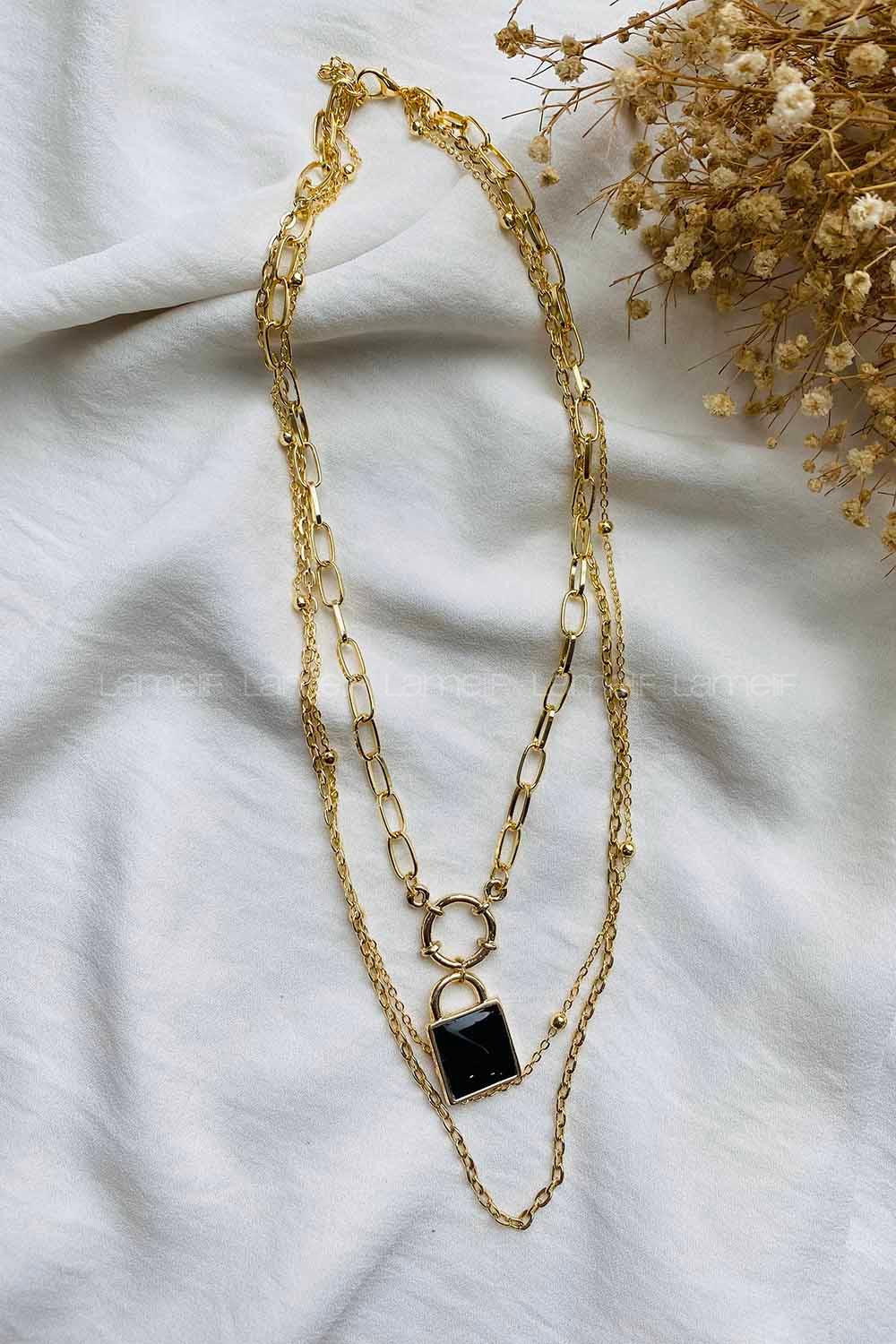 Lamelif Siyah Kilit 3 lü Kolye