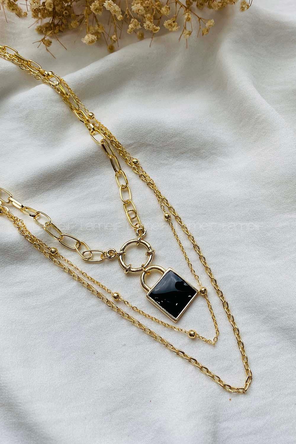 Lamelif Siyah Kilit 3 lü Kolye