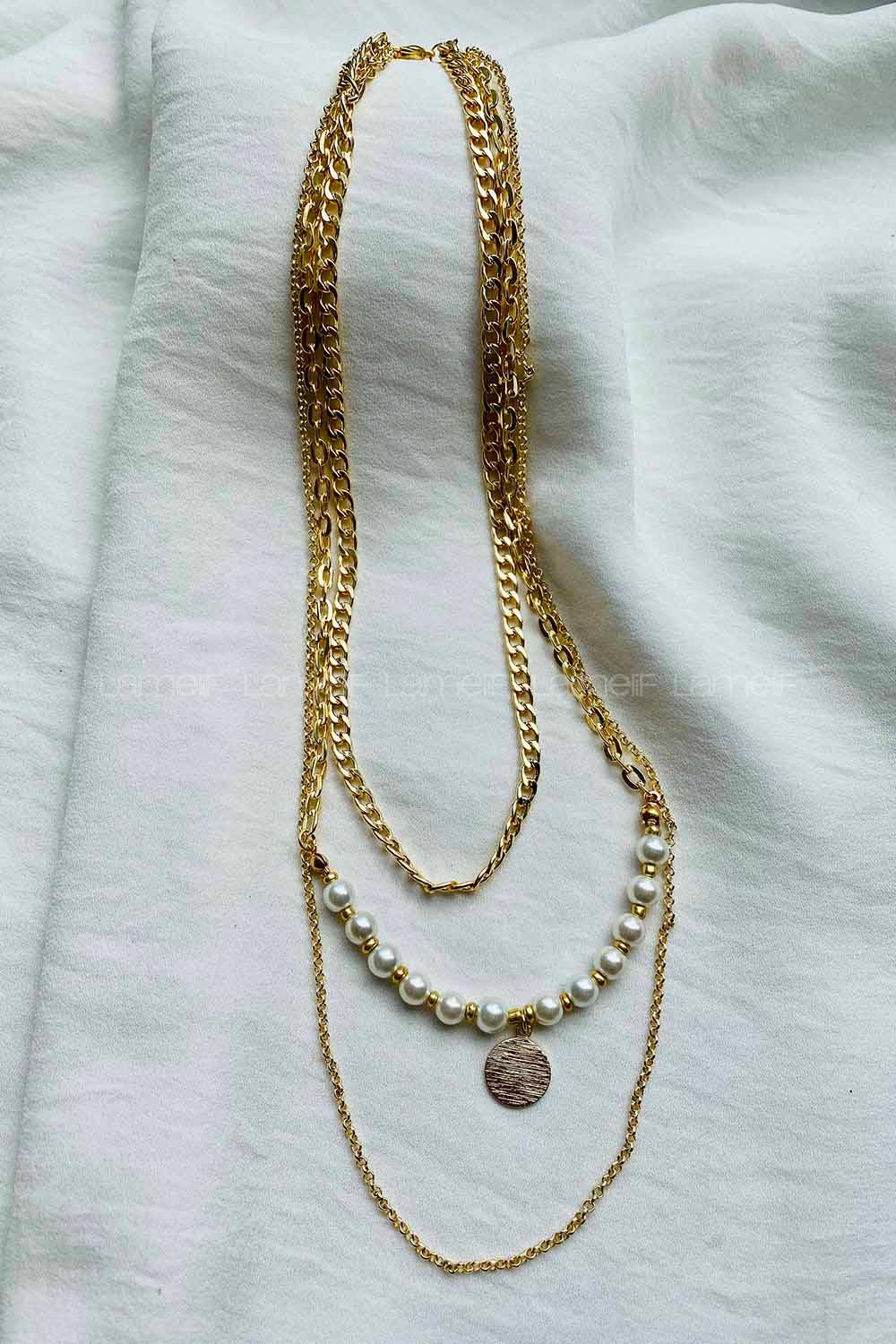 Modalamelif 3lü İnci Detay Kolye