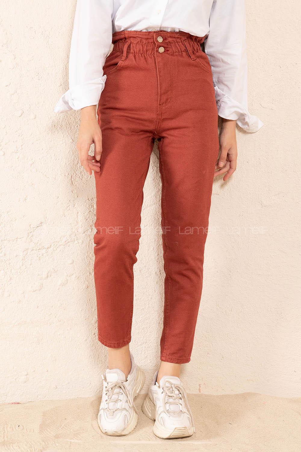 Modalamelif Beli  Lastikli Çift Cepli Jean Gül