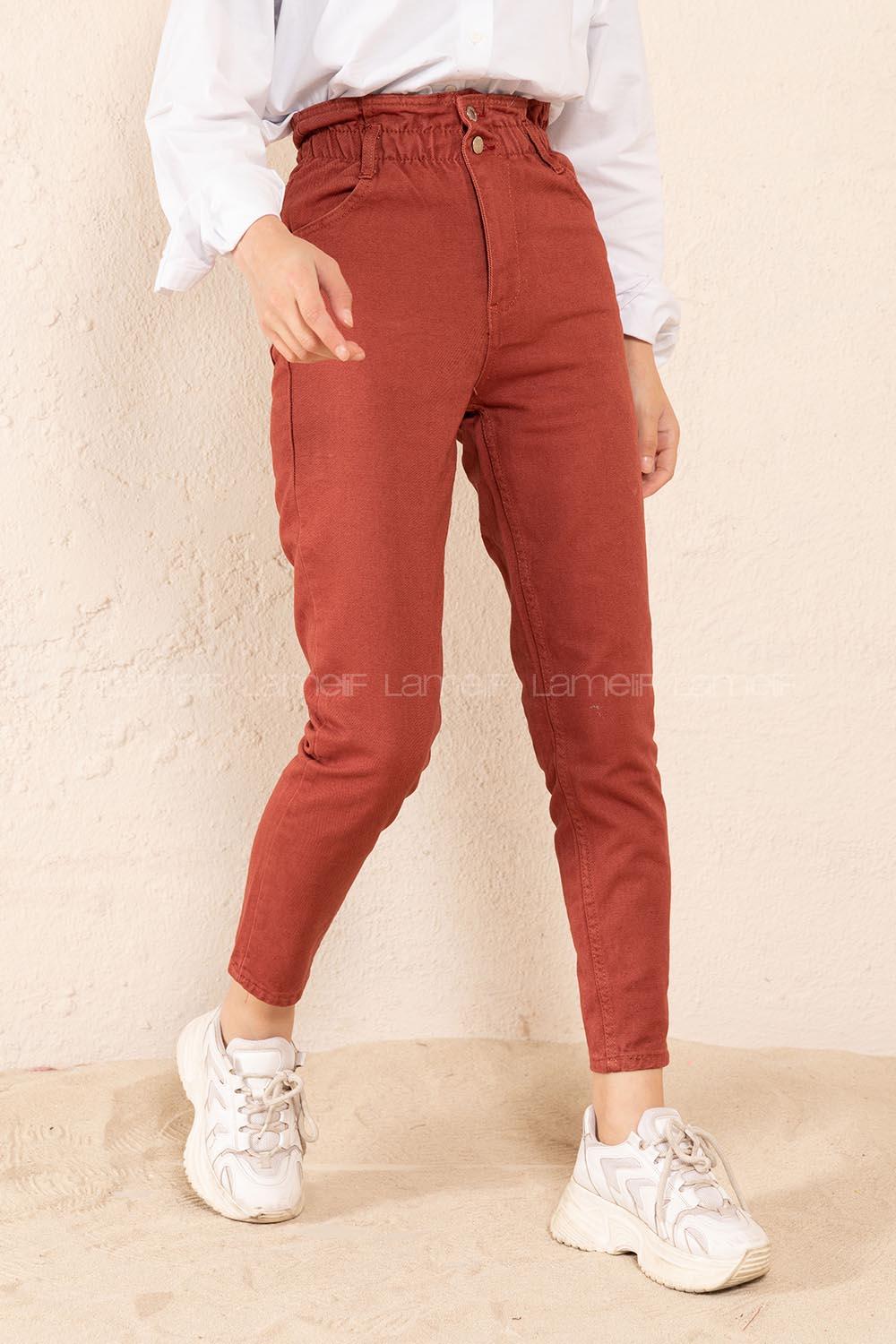 Modalamelif Beli  Lastikli Çift Cepli Jean Gül