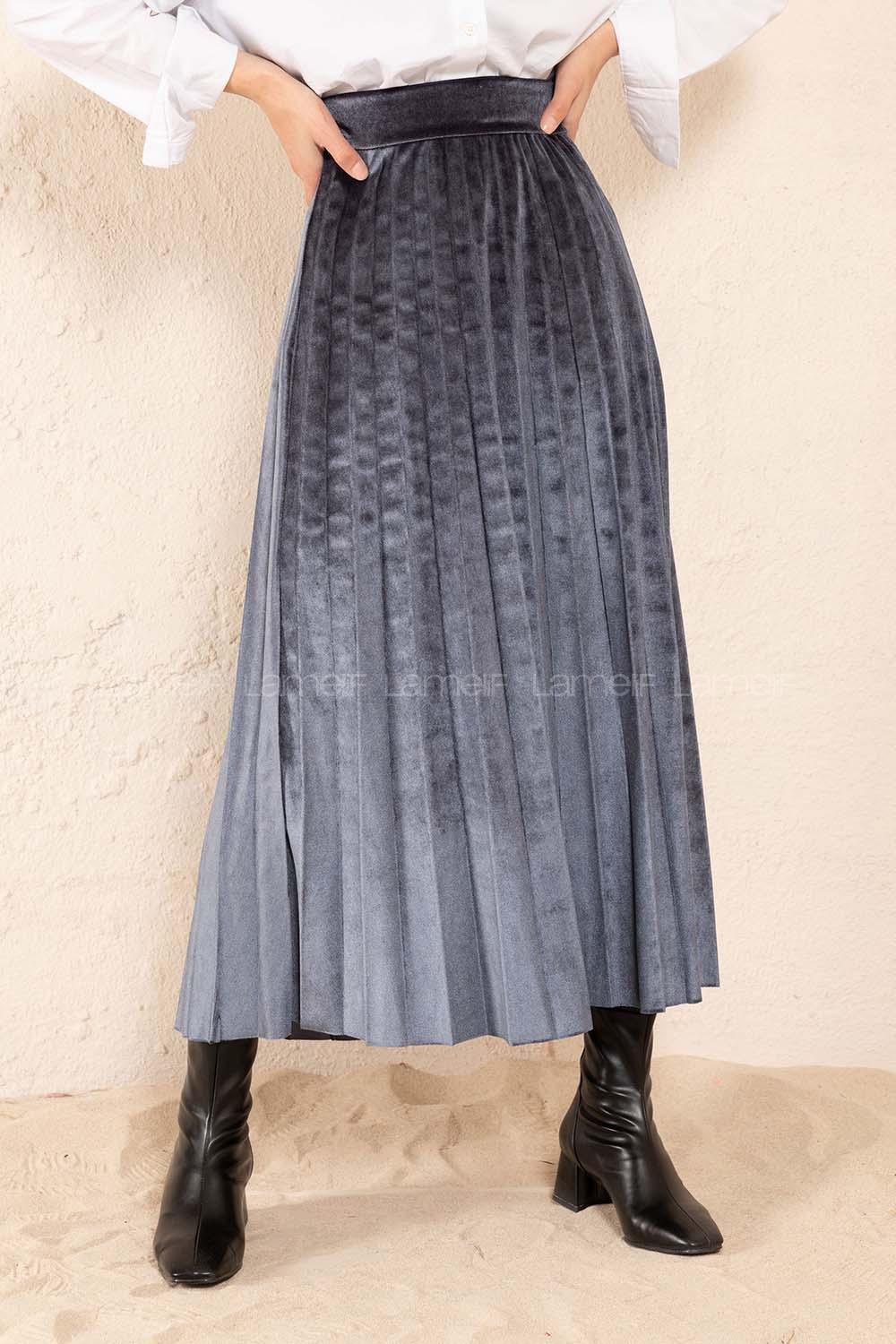 Modalamelif Pileli Kadife Etek Gri