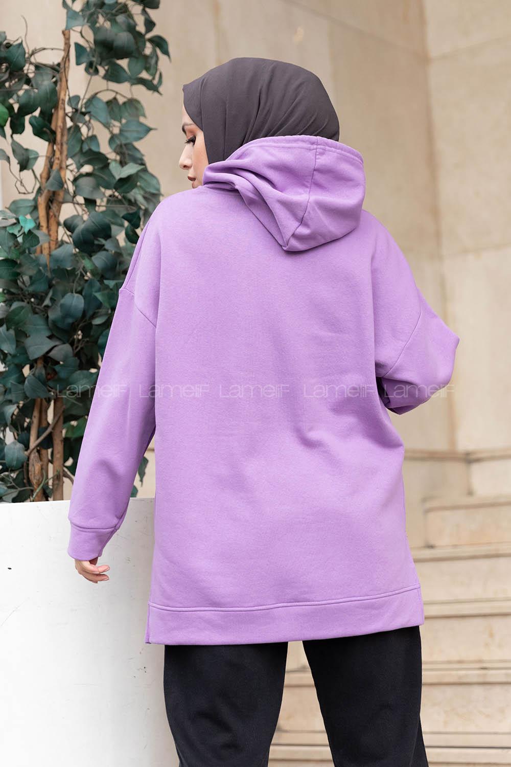 Modalamelif  Kanguru Cep Kapşonlu Sweatshirt Lila