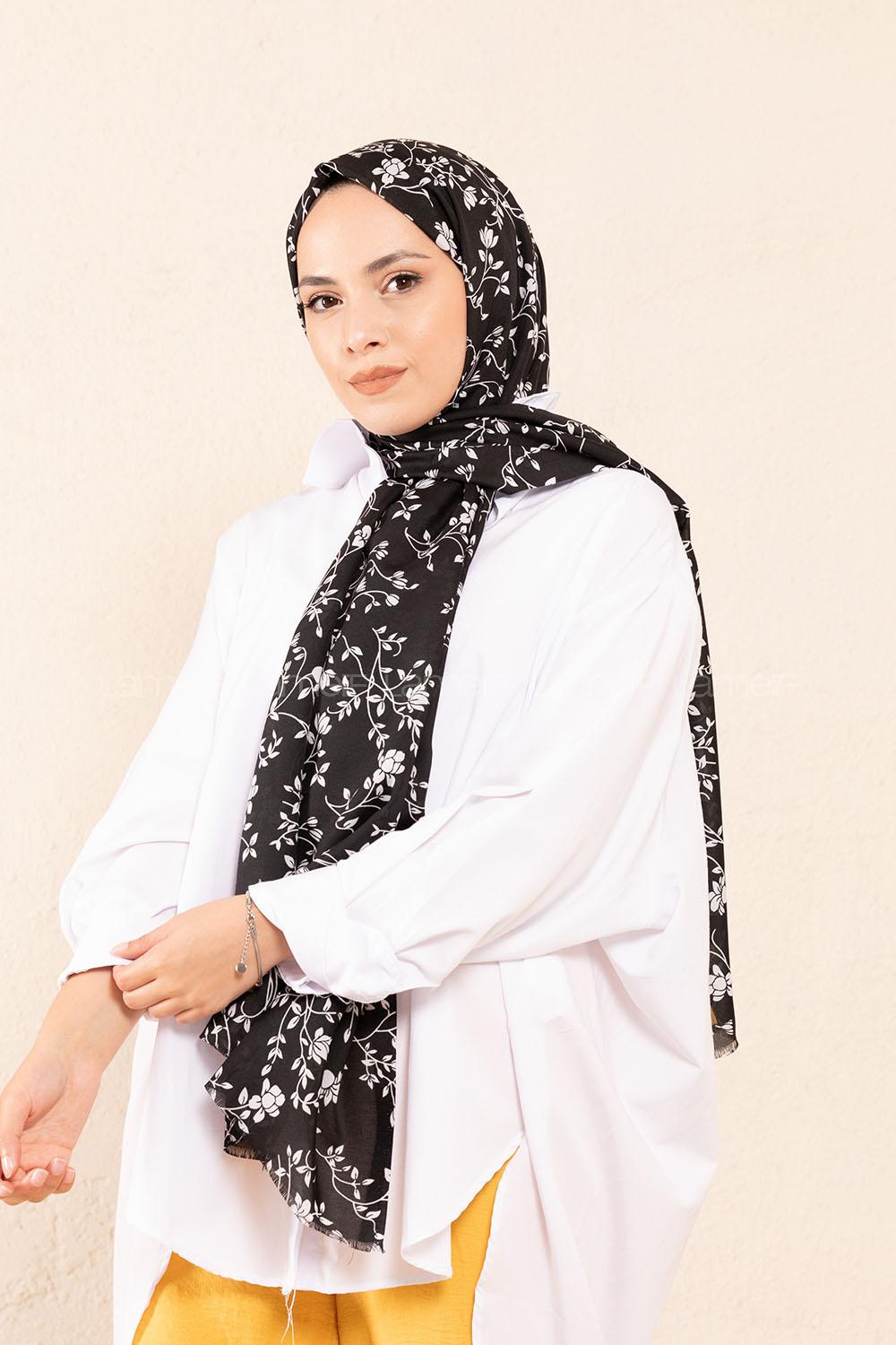 Modalamelif Siyah Beyaz Koleksiyon Yaprak Desen