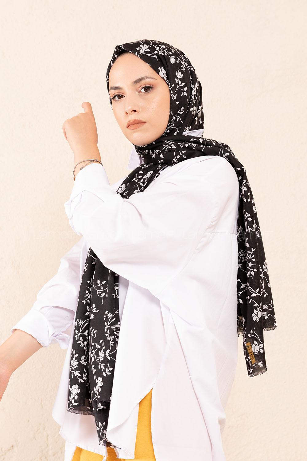 Modalamelif Siyah Beyaz Koleksiyon Yaprak Desen