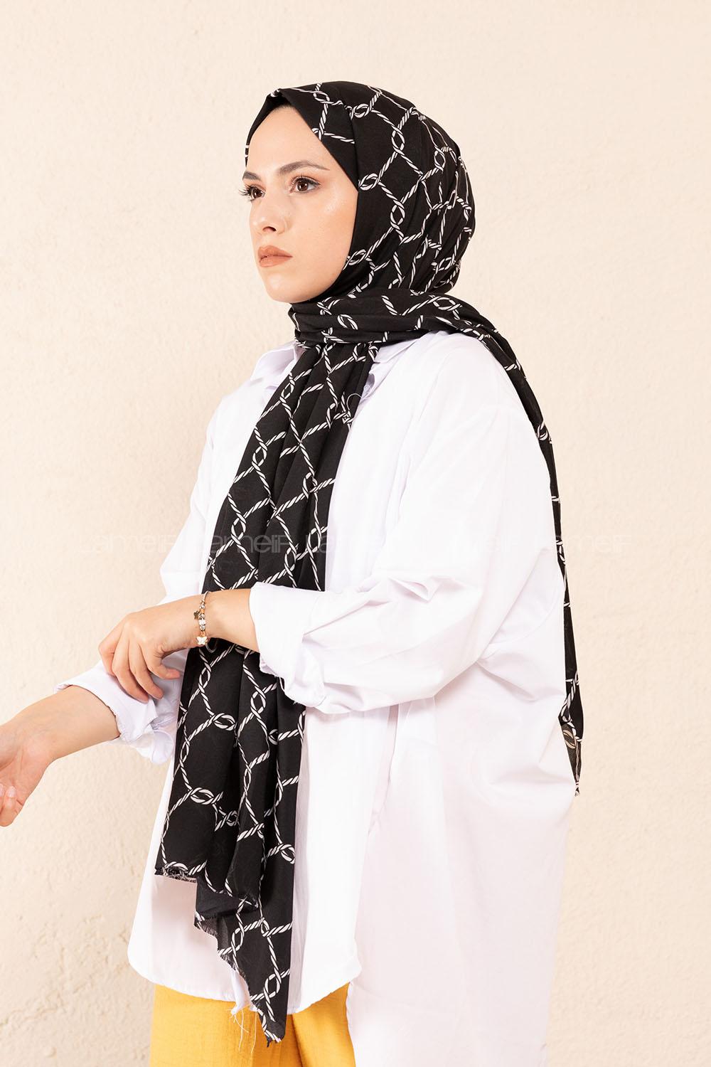 Modalamelif Siyah Beyaz Koleksiyon Zincirli Kare Desen