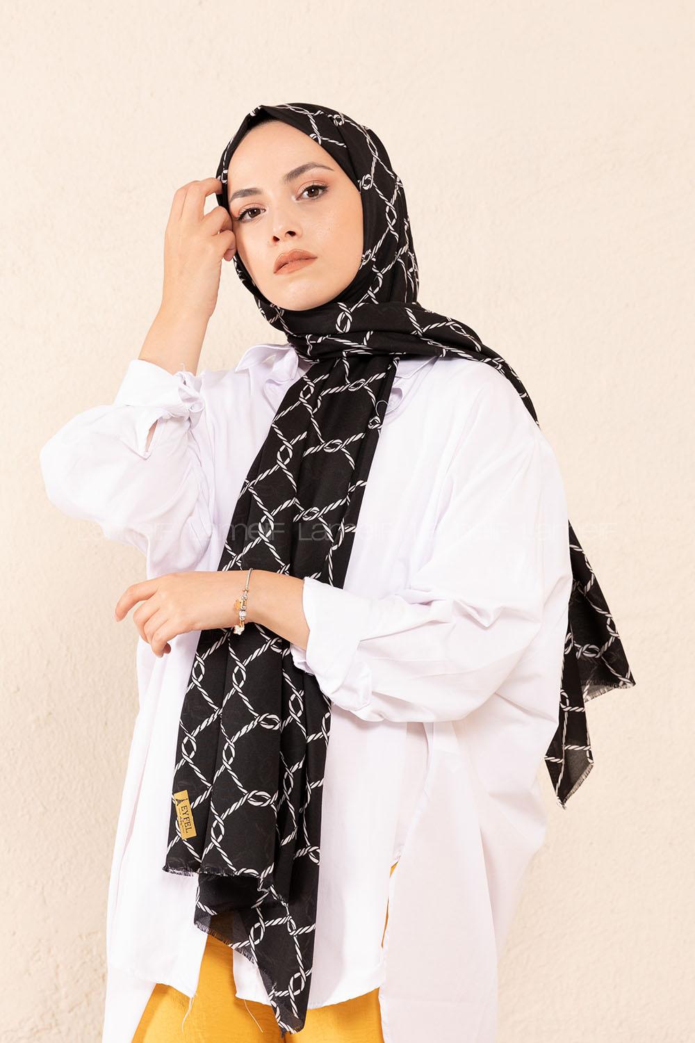 Modalamelif Siyah Beyaz Koleksiyon Zincirli Kare Desen