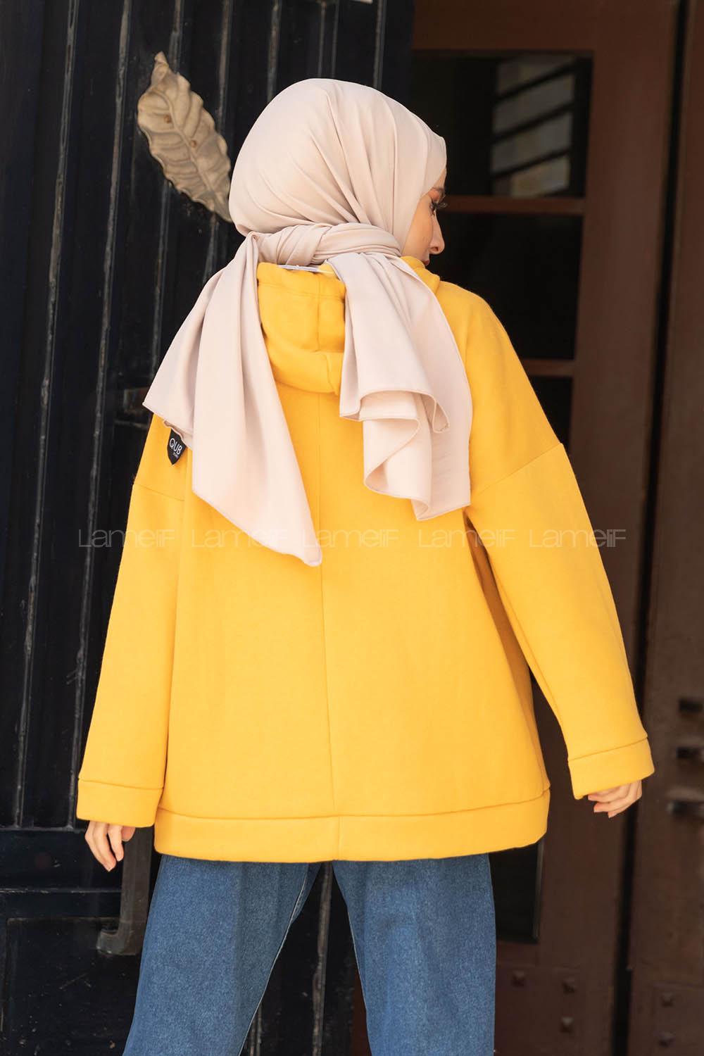 Modalamelif Etek Ucu Bağcıklı Kanguru Cep Sweatshirt Hardal Sarısı