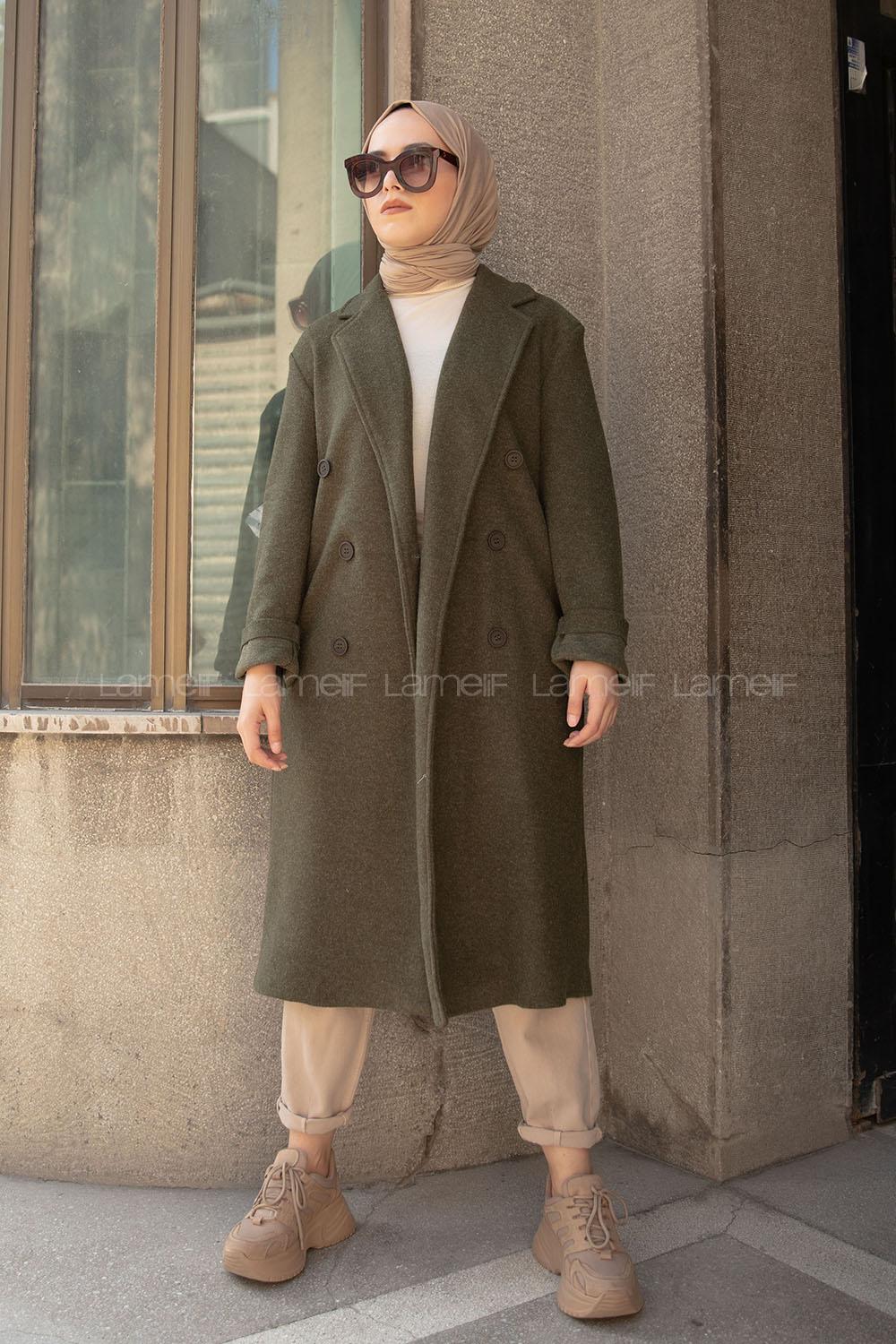 Modalamelif Kuşak Bağlamalı Uzun Kaban Haki