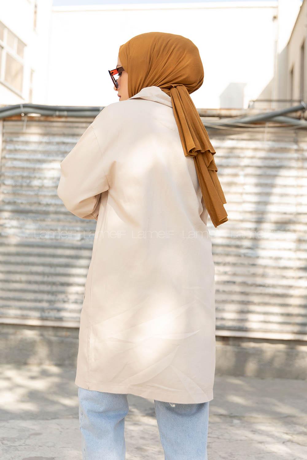 Modalamelif Önü Fermuarlı Kapak Cepli Ceket Taş