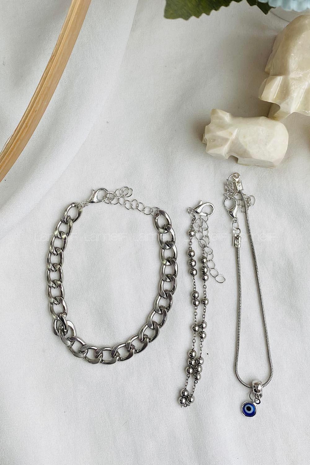 Modalamelif 3lü Nazar Boncuk Detay Gümüş Bileklik