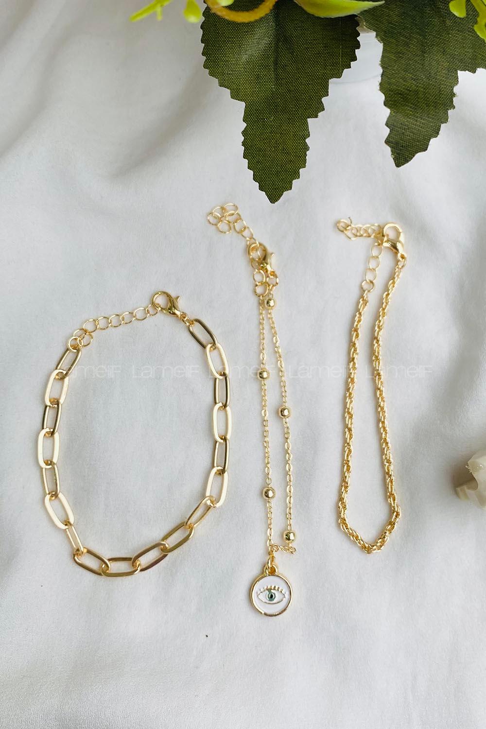 Modalamelif Gold Göz 3lü Bileklik