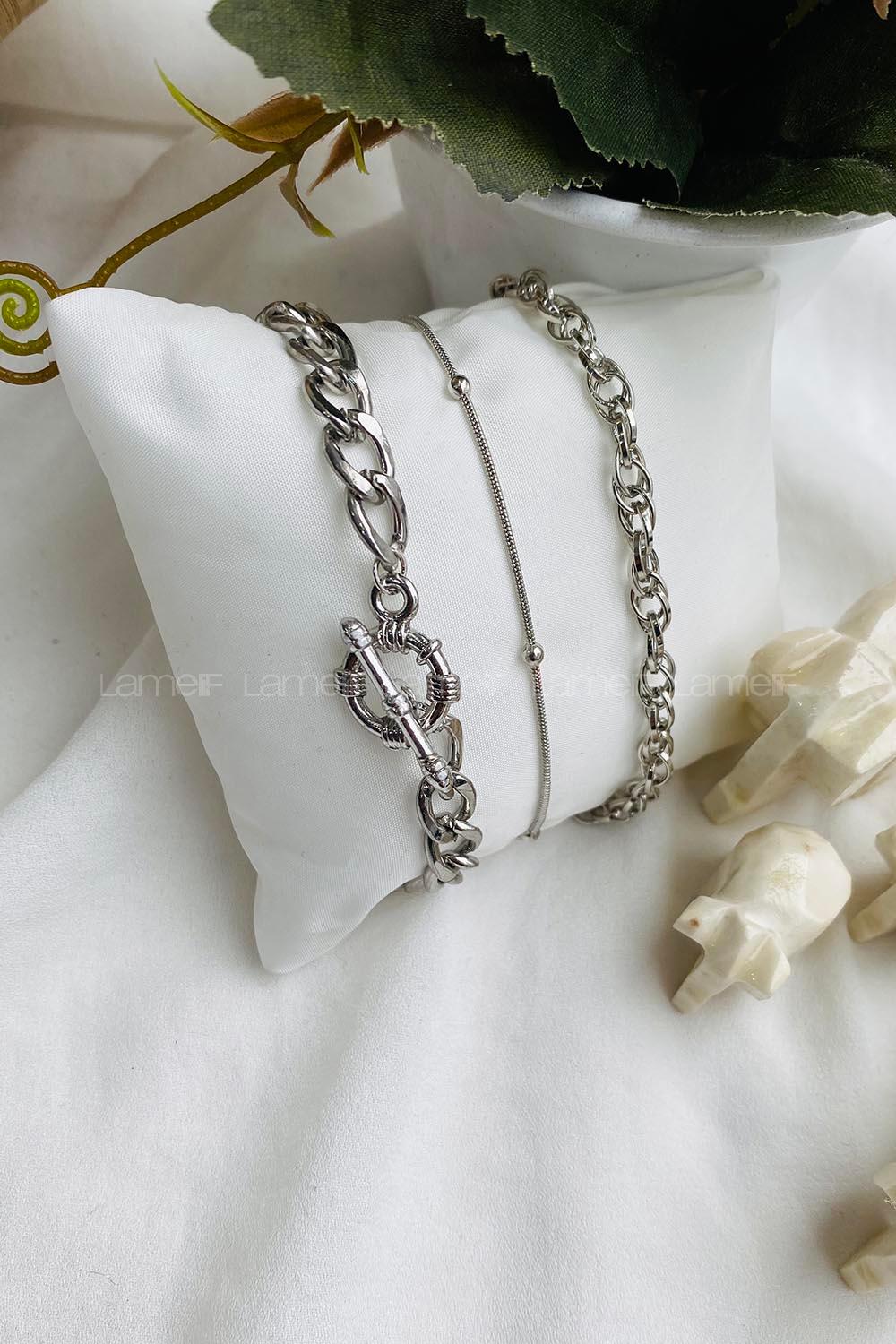 ModalemelModalamelifKilit Detay 3lü Gümüş Bileklik