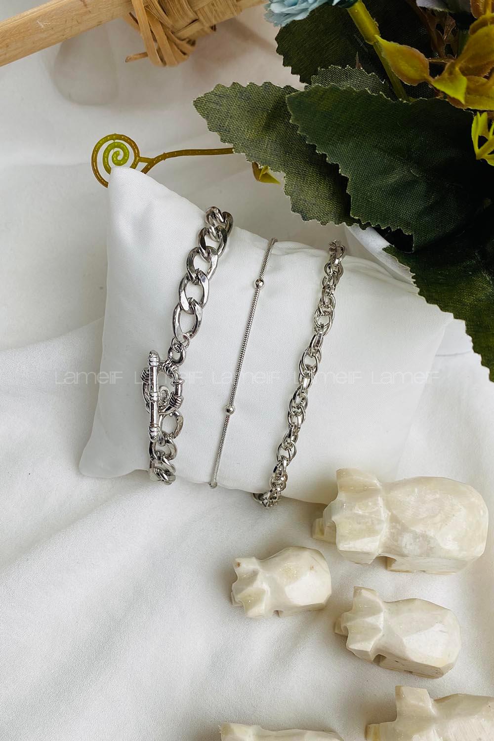 ModalemelModalamelifKilit Detay 3lü Gümüş Bileklik