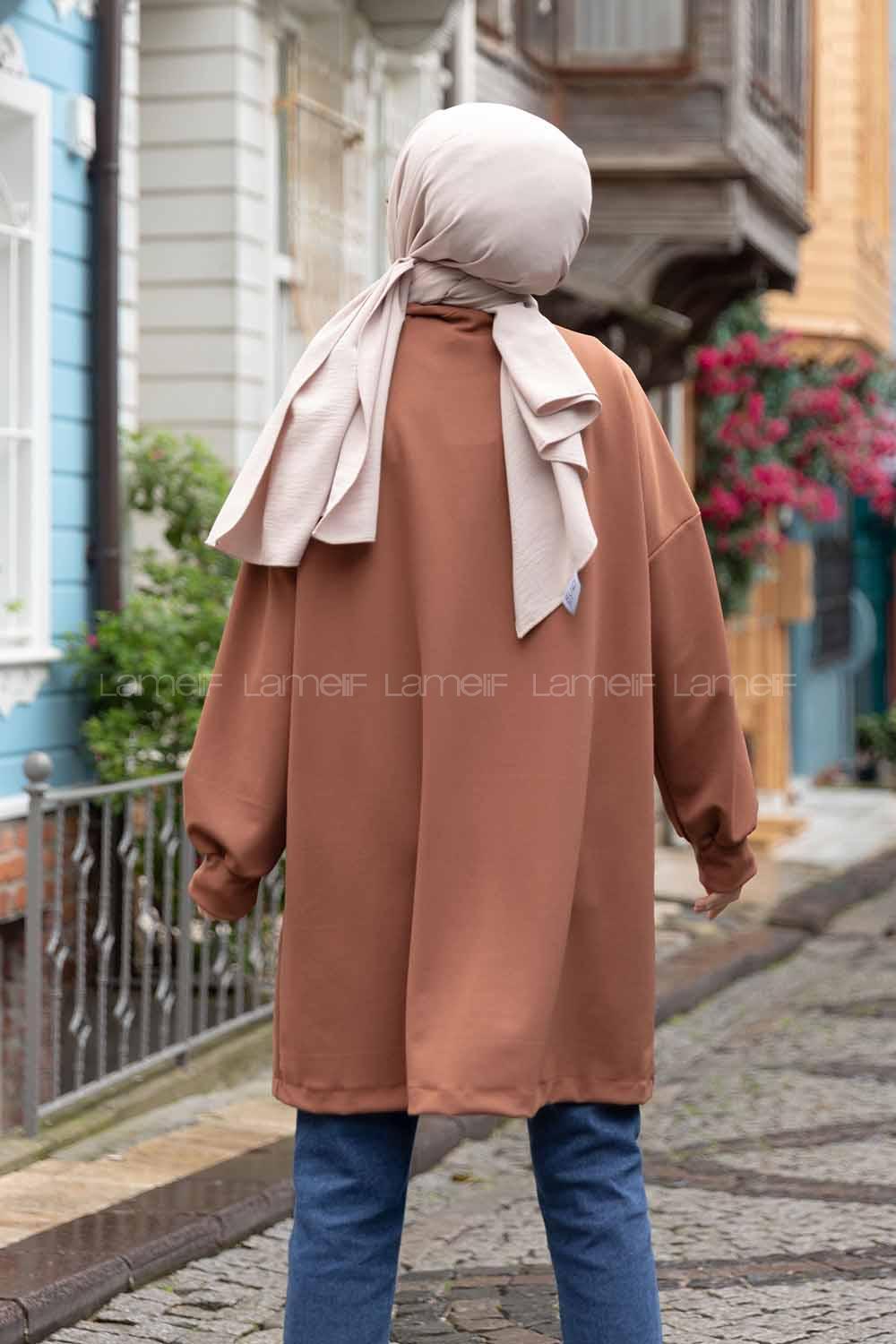 Modalamelif Bisiklet Yaka Fermuar Detaylı Sweatshirt Kahverengi