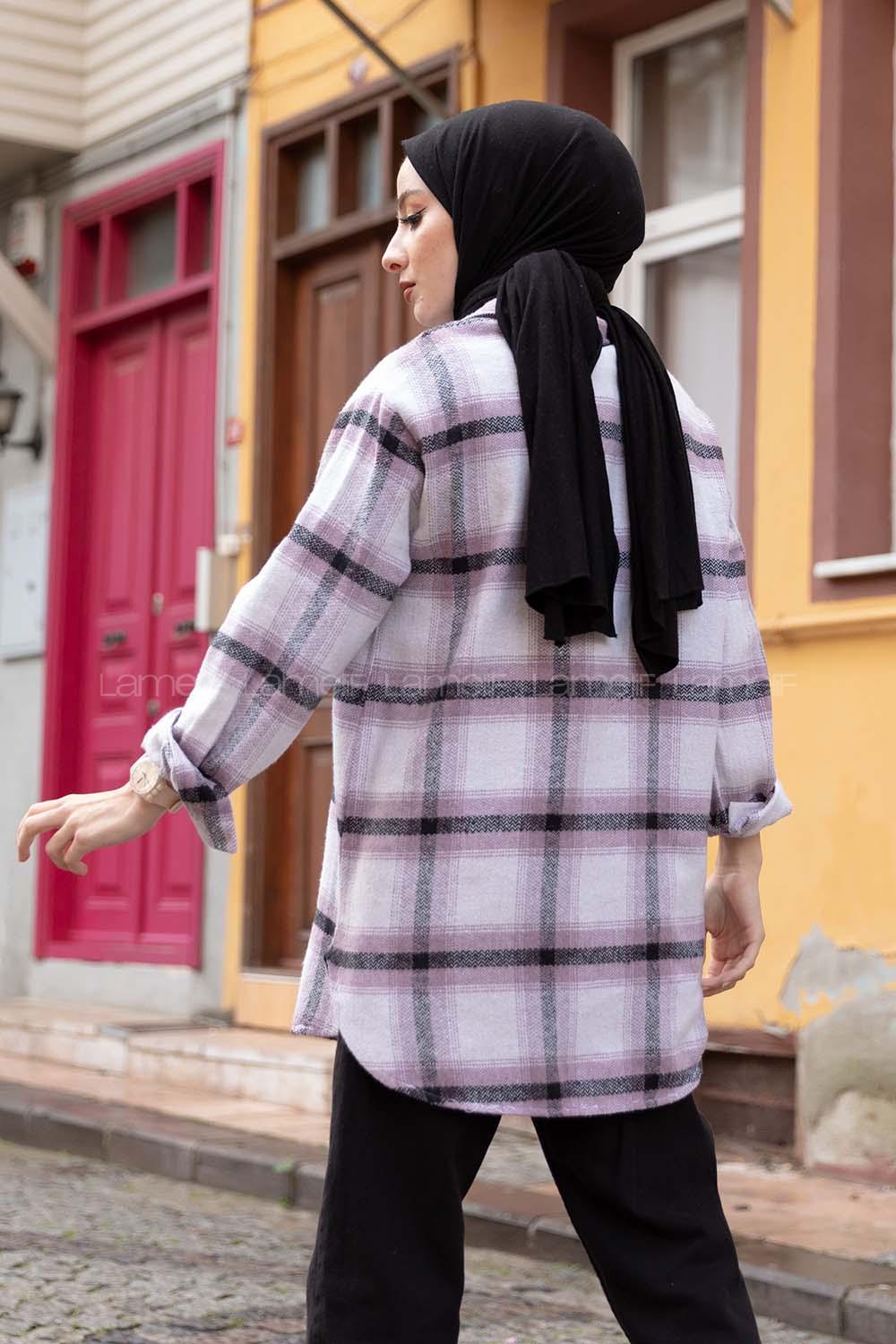 Modalamelif Çift Cepli Ekose Desen Gömlek Lila