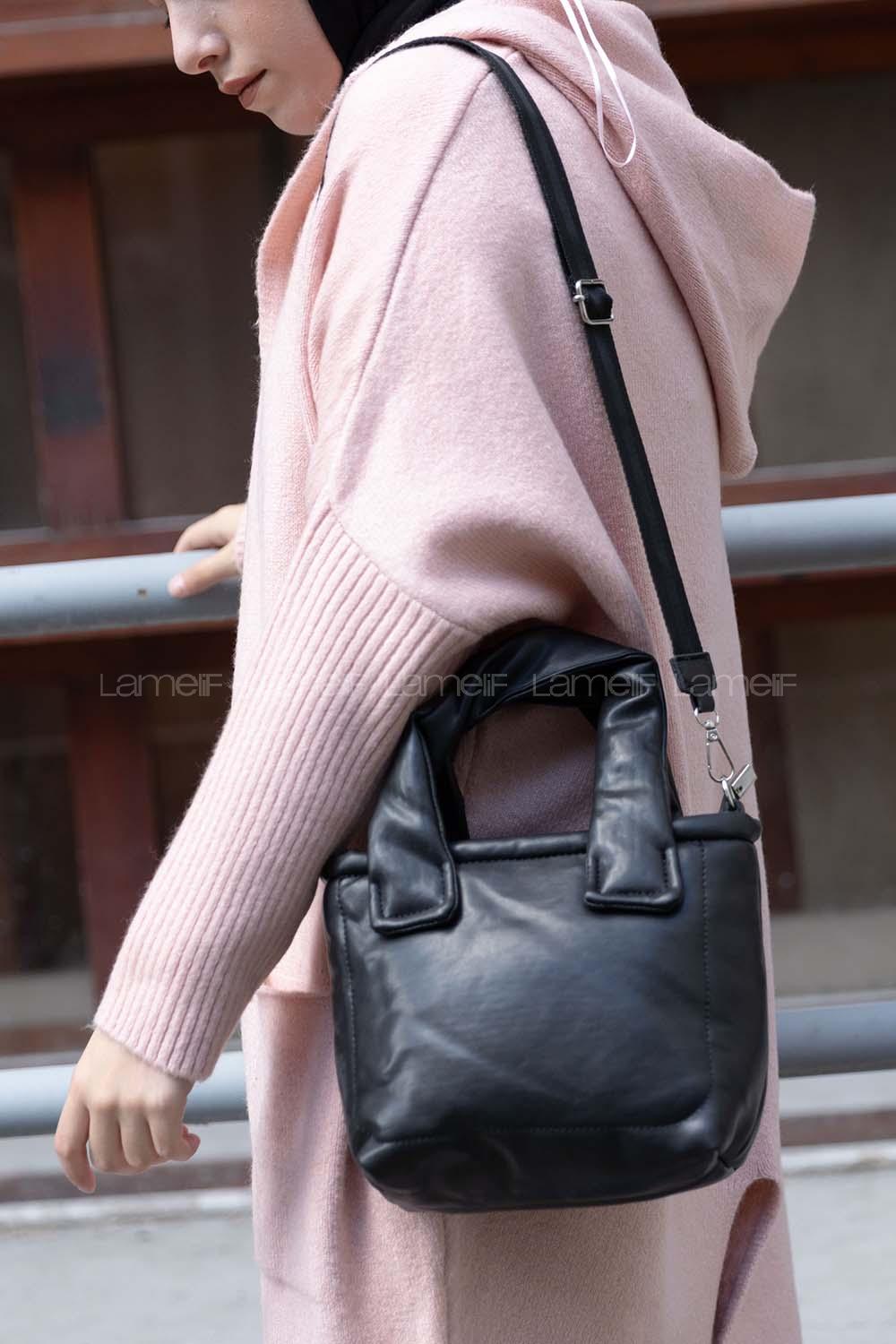 Modalamelif Deri Görünümlü Düz Renk Çanta Siyah