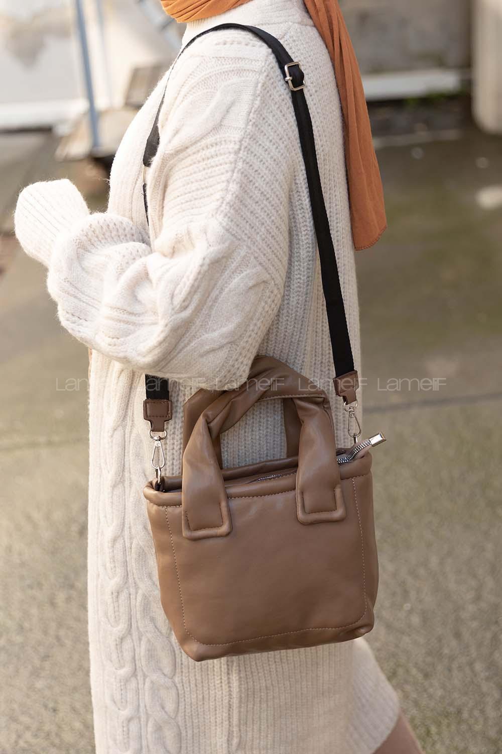 Modalamelif Deri Görünümlü Düz Renk Çanta Soft Kahve