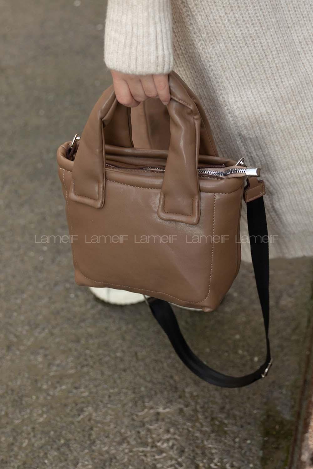 Modalamelif Deri Görünümlü Düz Renk Çanta Soft Kahve