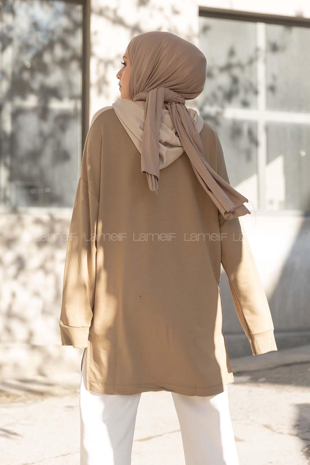 Modalamelif Freedoom Nakışlı Kapşonlu Tunik Açık Vizonrengi