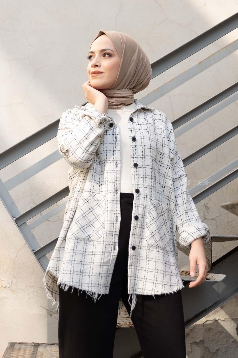 Modalamelif Körük Cepli Ekose Gömlek Ekru