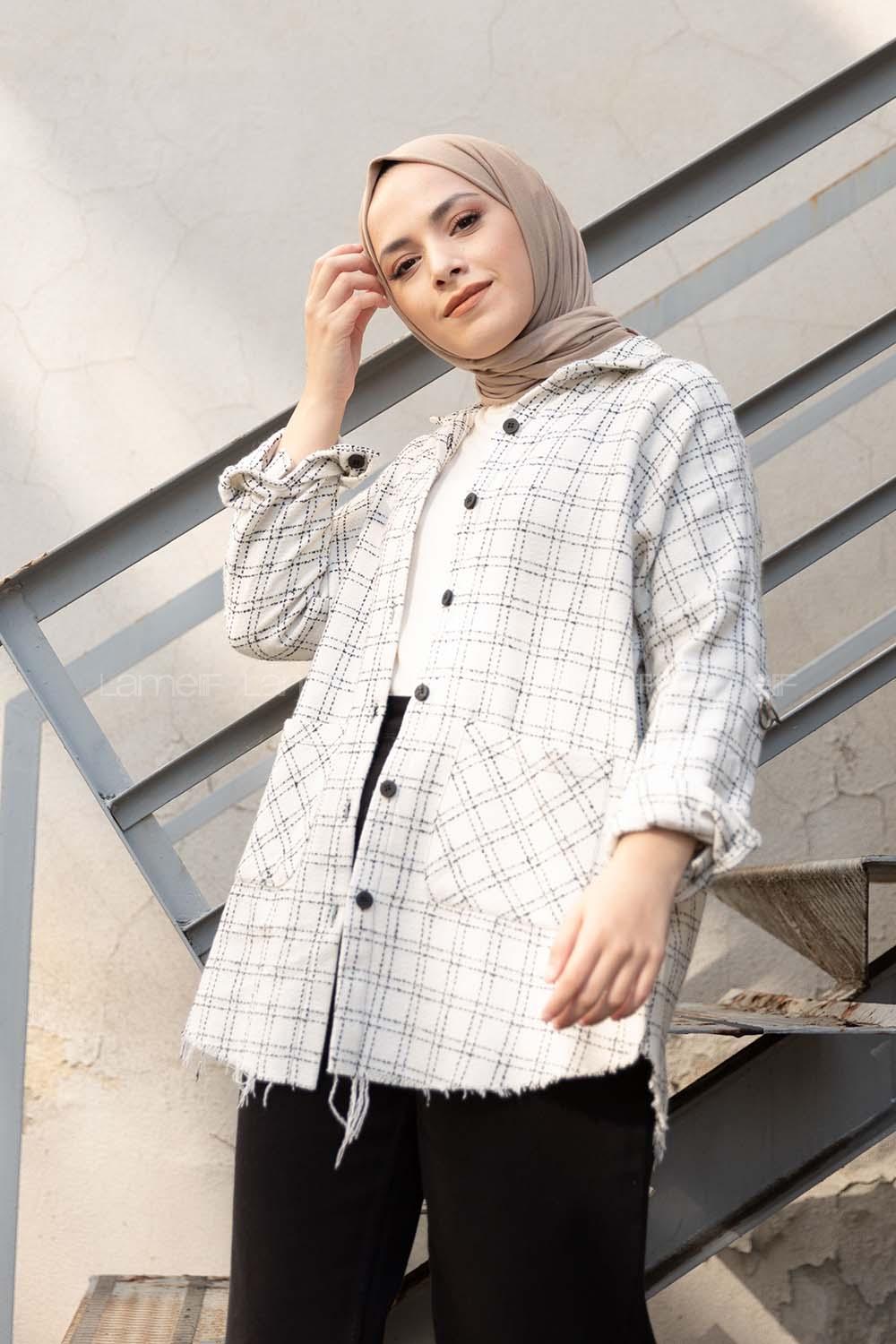 Modalamelif Körük Cepli Ekose Gömlek Ekru