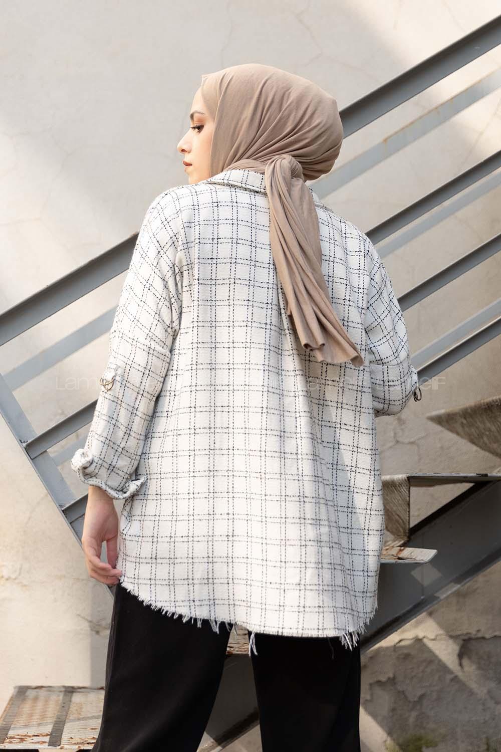 Modalamelif Körük Cepli Ekose Gömlek Ekru