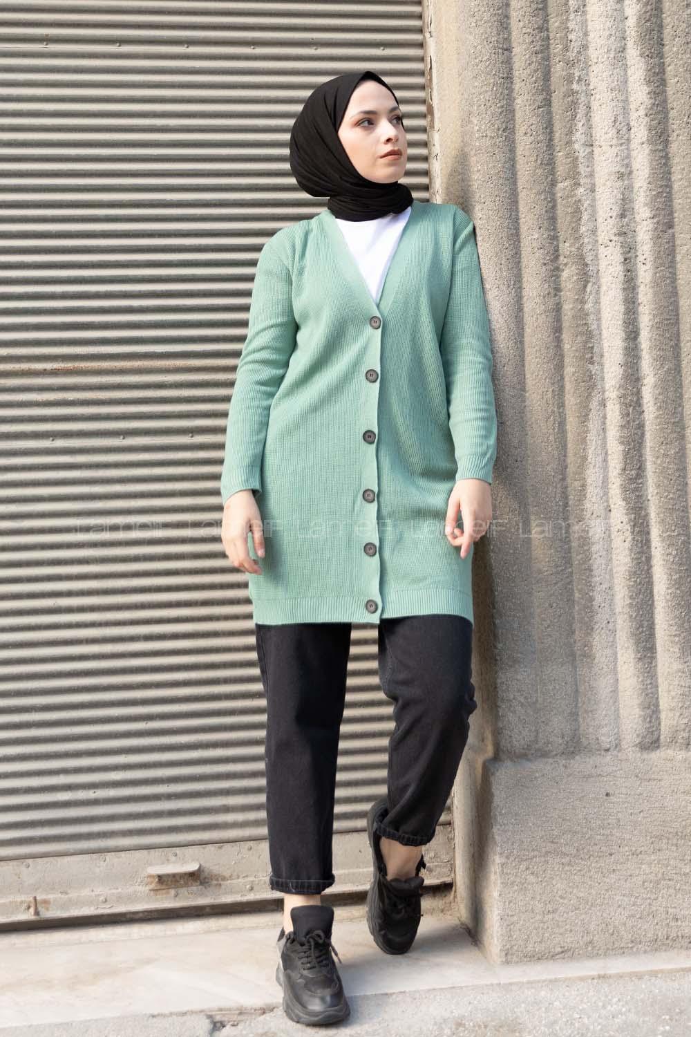 Modalamelif Önü Düğmeli Hırka Su Yeşili