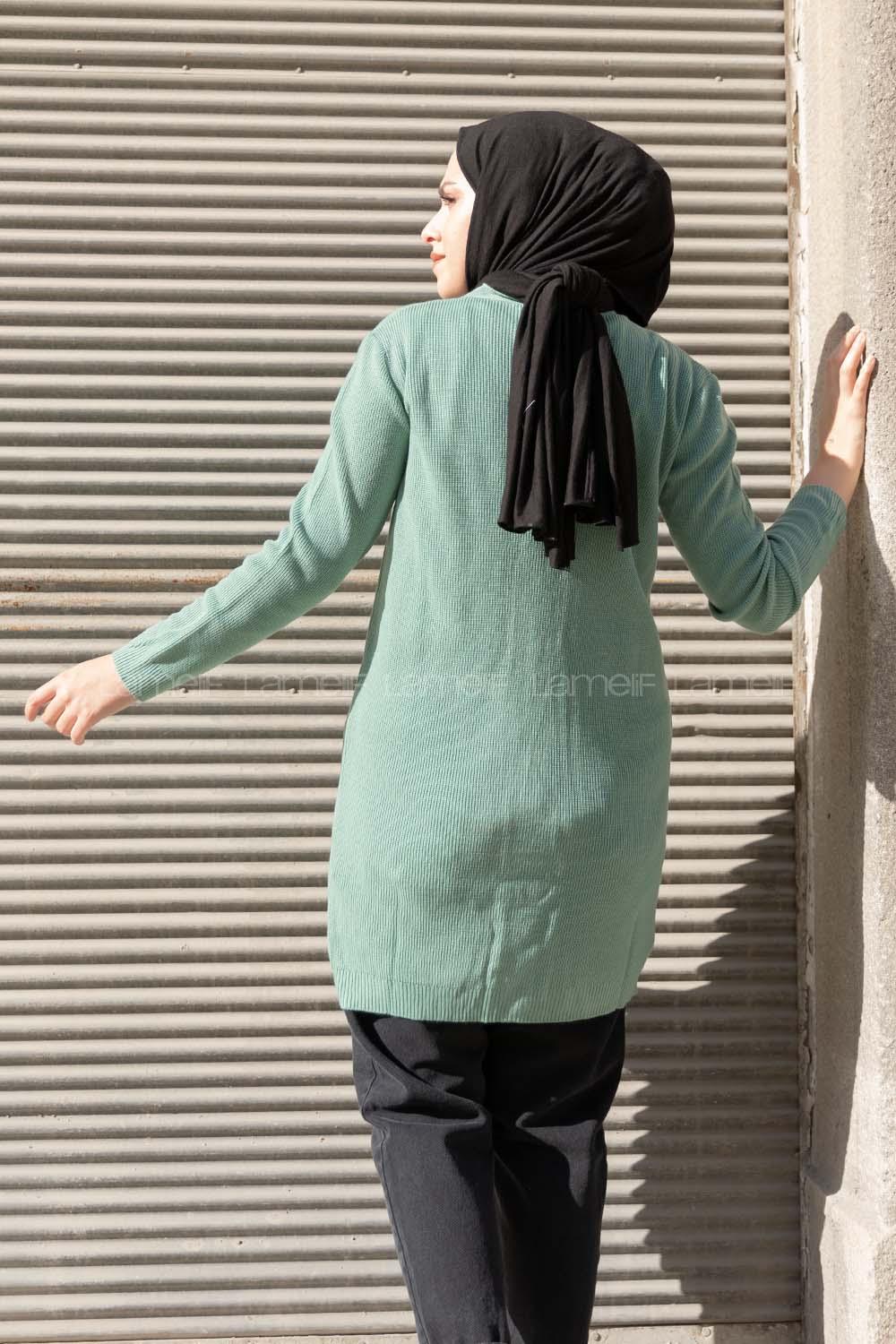 Modalamelif Önü Düğmeli Hırka Su Yeşili