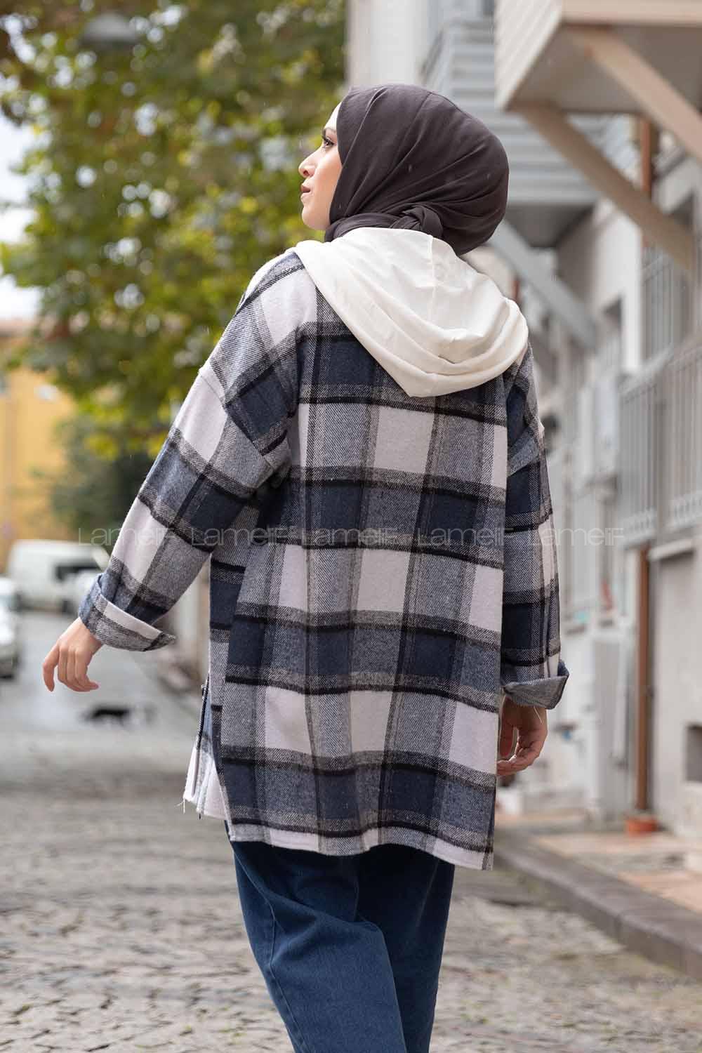 Modalamelif Penye Kapşonlu Ekose Oduncu Gömlek Lacivert