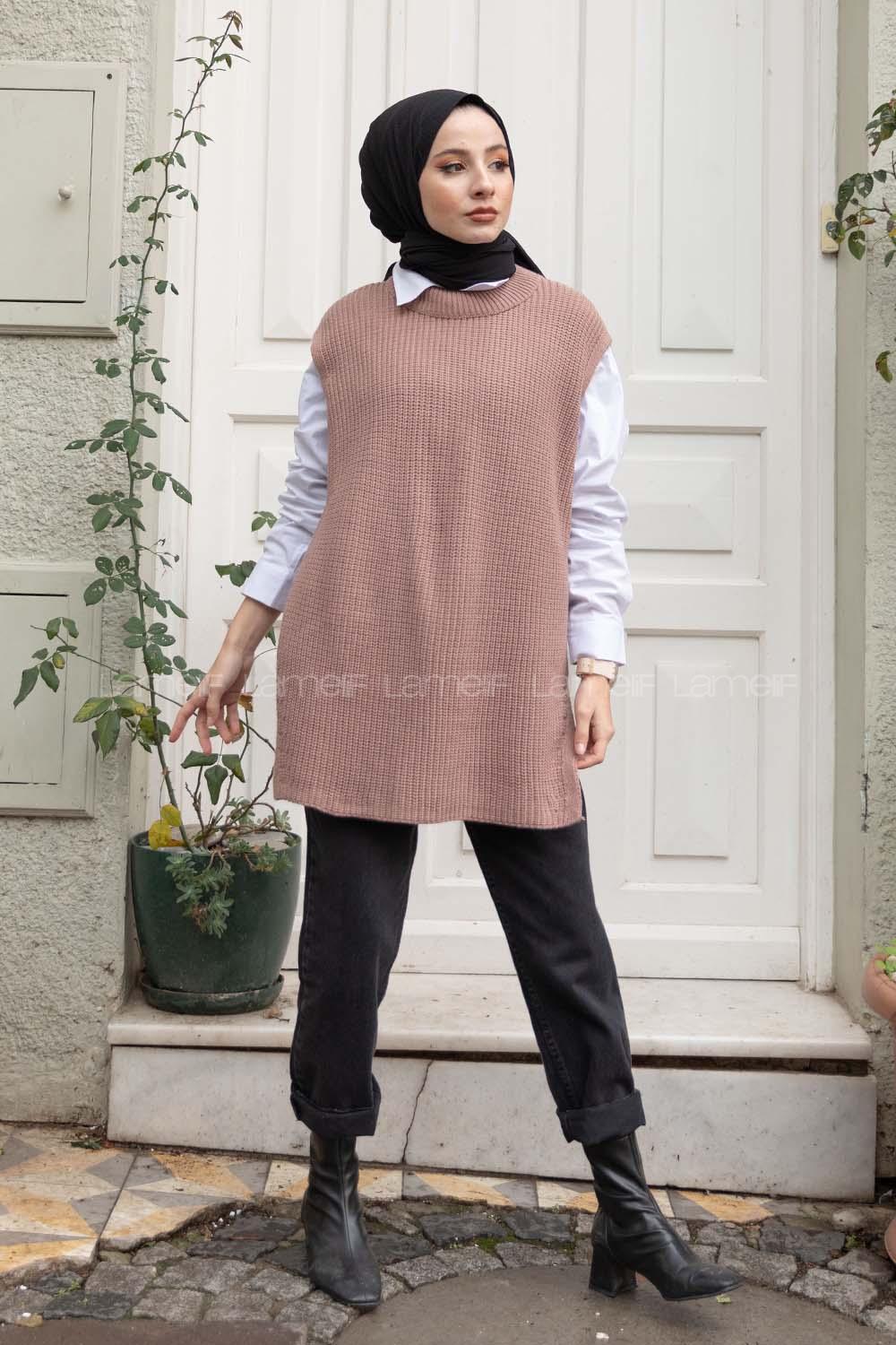 Modalamelif Selanik Örgü Triko Süveter Gül Kurusu