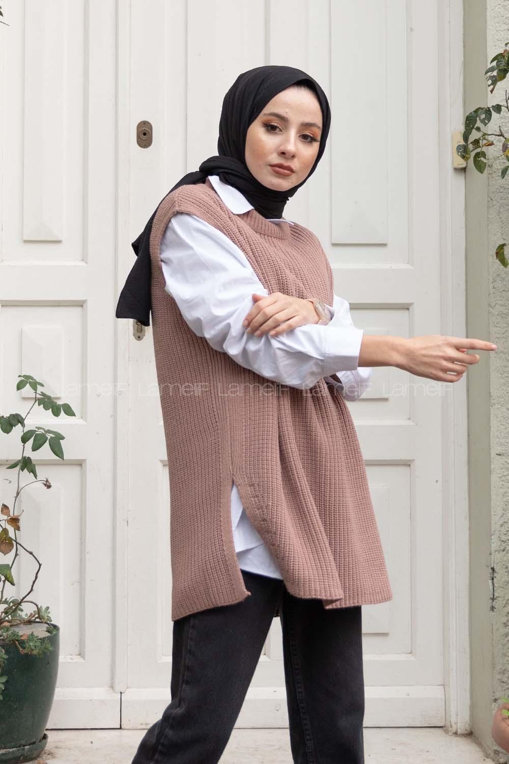 Modalamelif Selanik Örgü Triko Süveter Gül Kurusu