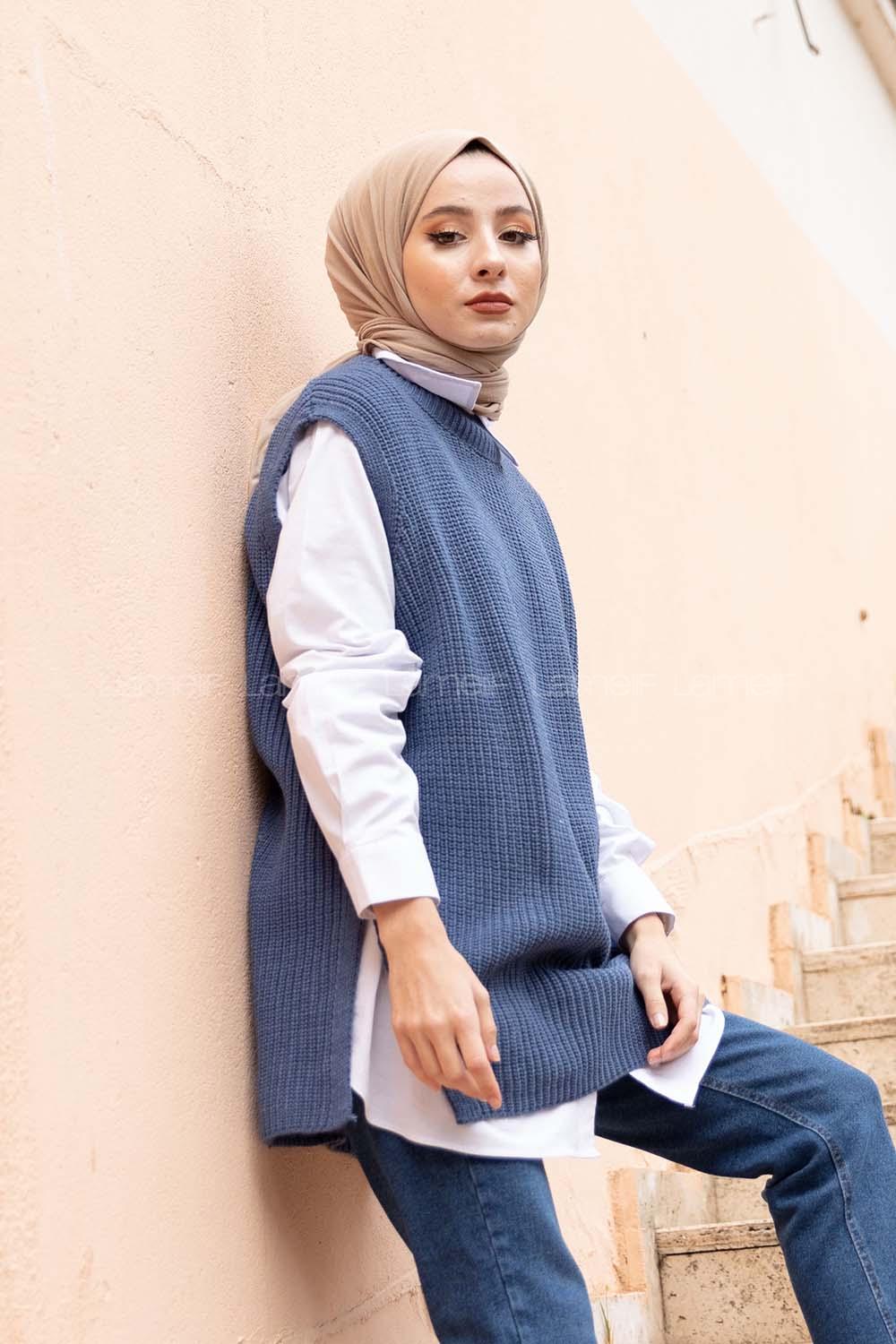 Modalamelif Selanik Örgü Triko Süveter İndigo