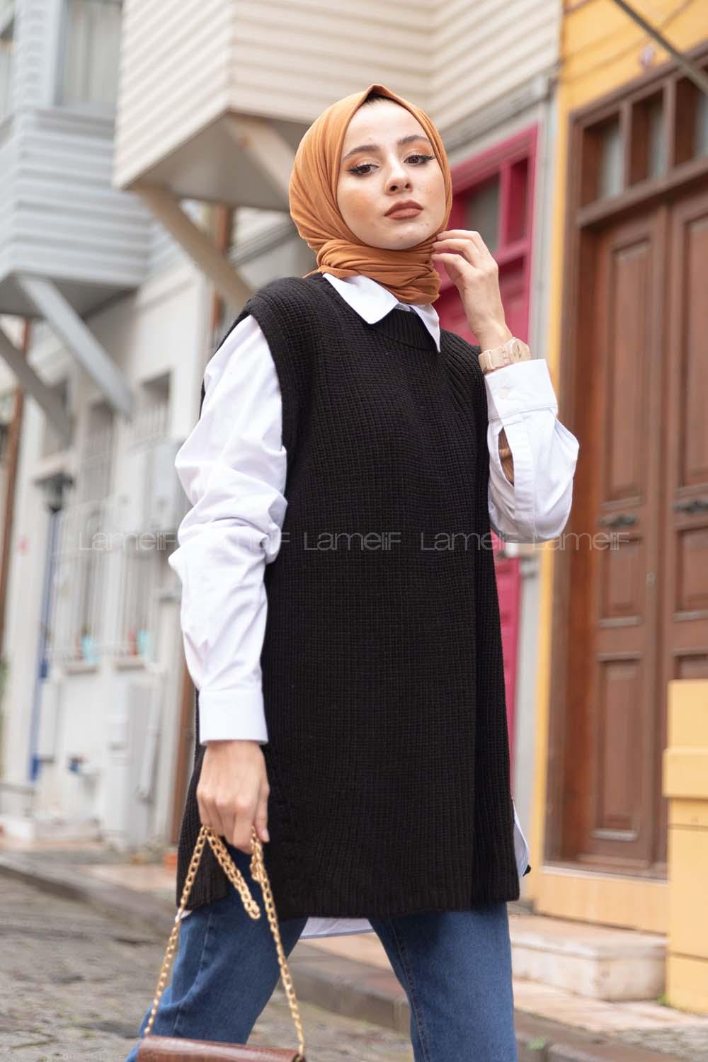 Modalamelif Selanik Örgü Triko Süveter Siyah