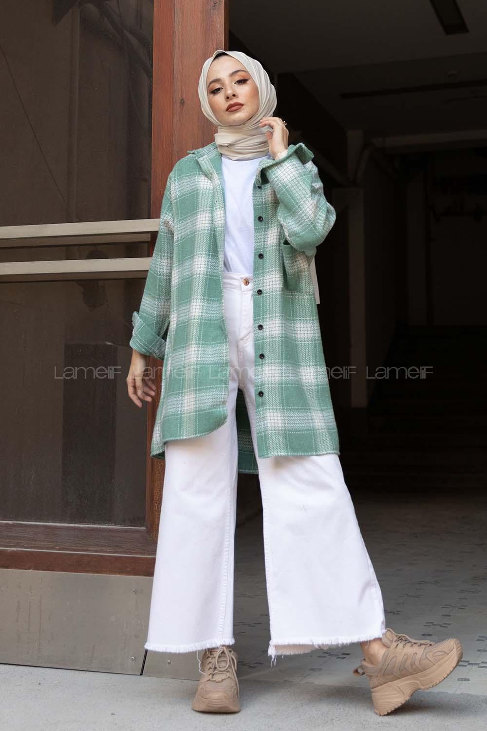 Modalamelif Tek Cepli Ekose Oduncu Gömlek Çağla